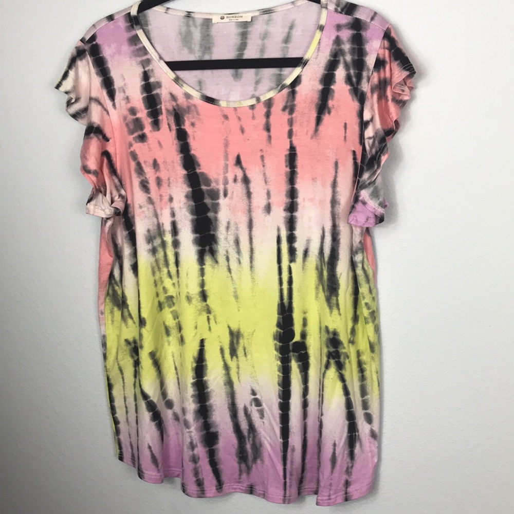 Pastel Ruffle Sleeve Tie Dye Top. NWOT